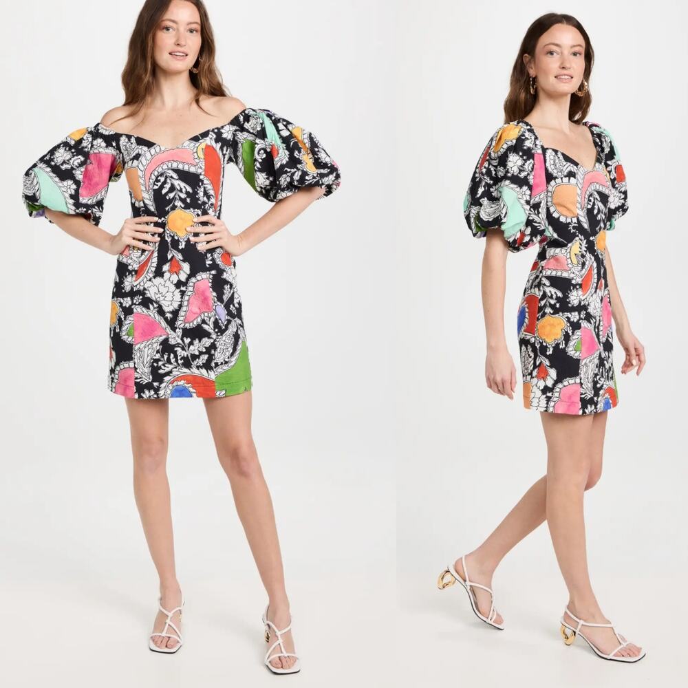 Mara Hoffman Nomi Puff Sleeve Mini Dress Organic Cotton Paisley Size 00 NWT